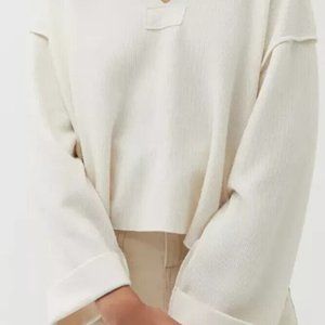 Urban Outfitter Womens Uo Jax Inside out Notch Neck Long Sleeve Top Sz SP